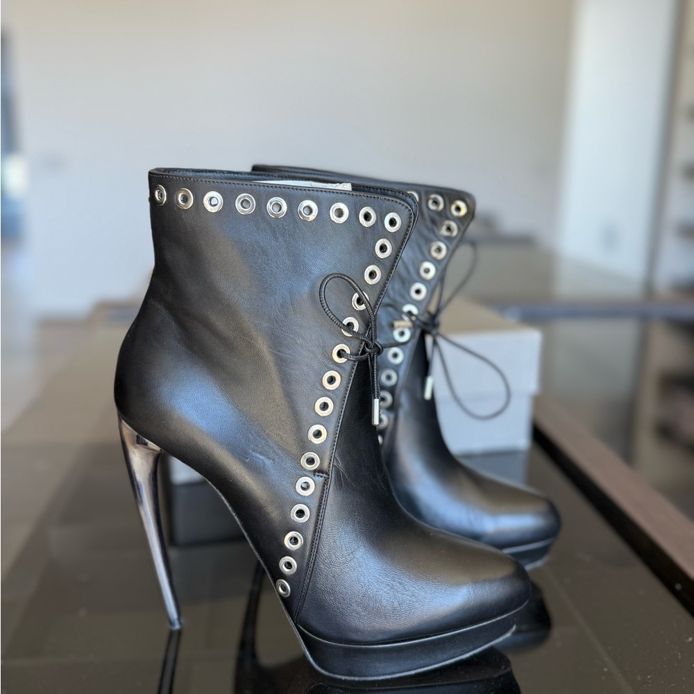 Alexander McQueen Black Heeled Boots with Silver Accents